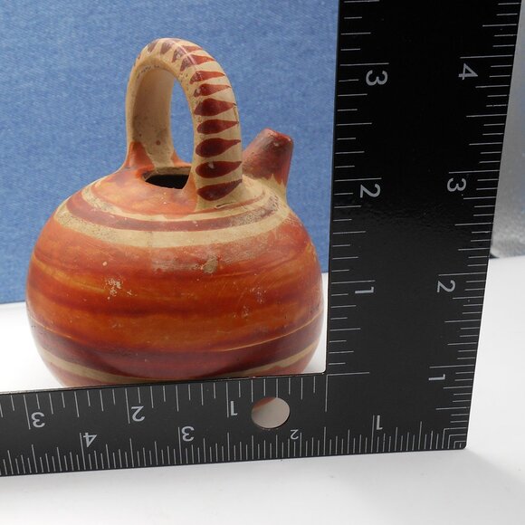 VINTAGE SMALL MEXICAN CLAY POT HAND PAINTED POTTERY WATER JUG FOLK ART TONALA - Picture 7 of 8